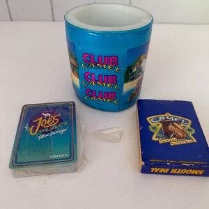 1991 Vintage Camel Club Hard Shell Koozie Wish You Were Here + 2 Vtg Card Decks